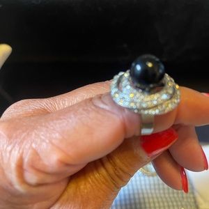 Avon Vintage Black Pearl Circles of CZ Ring S-L